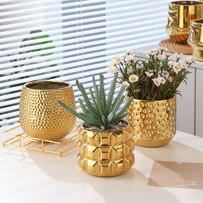 Plant Parent - Office gold ceramic flower pot Phalaenopsis